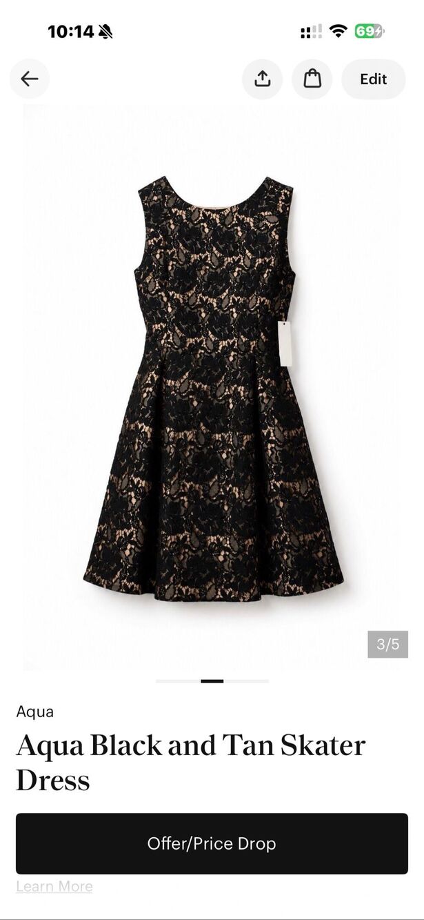 NWT AQUA Bloomingdales Black Nude Lace Skater Fit & Flare Dress Medium SP477-04